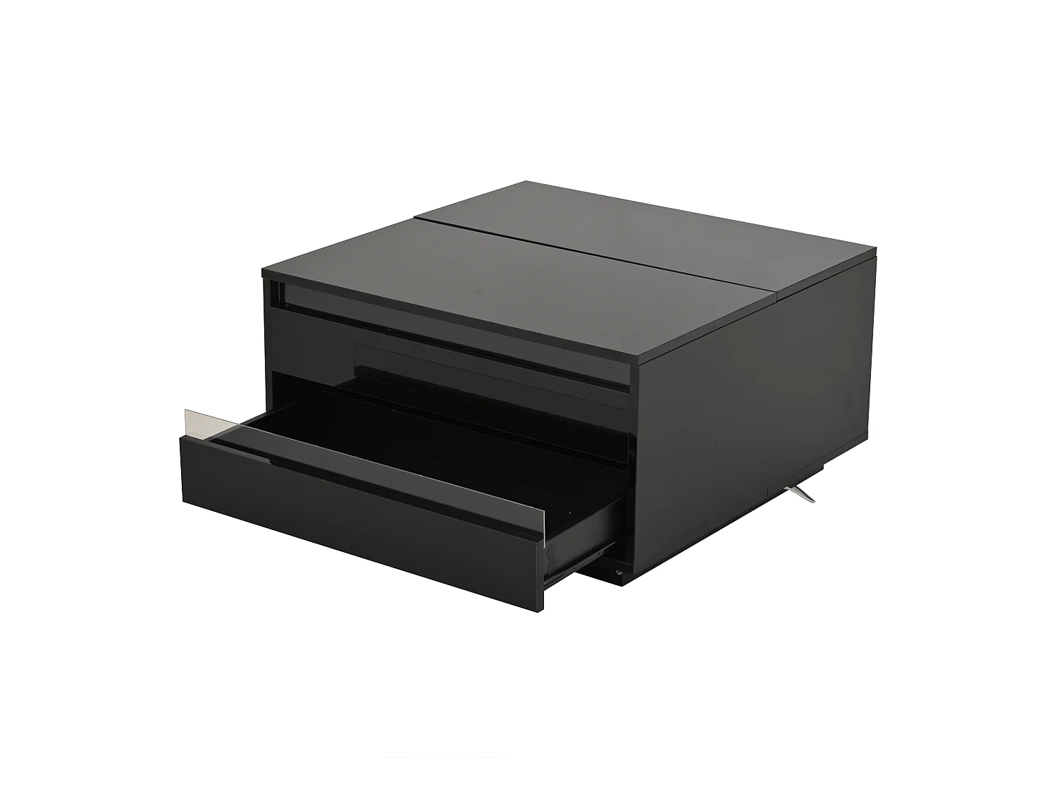 Table basse 70x70x38 cm relevable LED tiroir intégré rangement dissimulé portes rabattables noir salon appartement