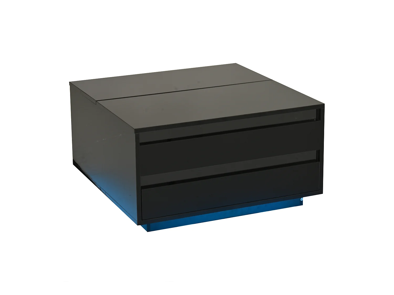 Table basse 70x70x38 cm relevable LED tiroir intégré rangement dissimulé portes rabattables noir salon appartement