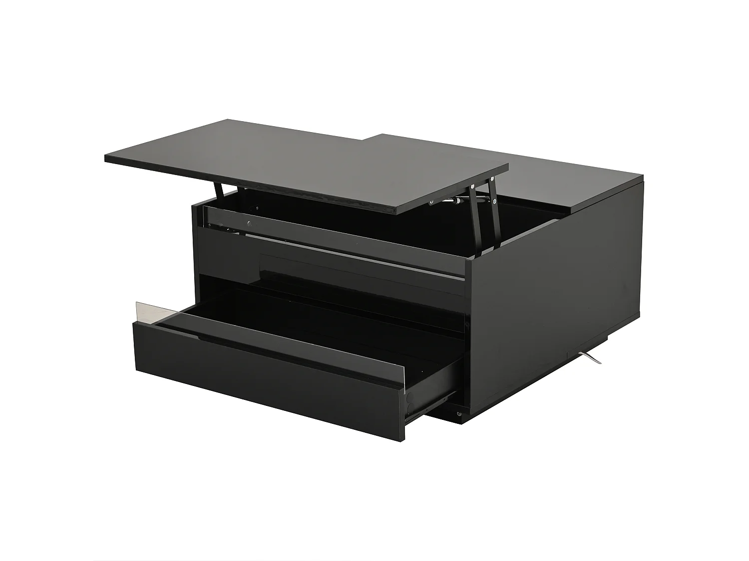 Salontafel 70x70x38 cm hefbaar LED geïntegreerde lade verborgen opbergruimte vouwdeuren zwart woonkamer appartement