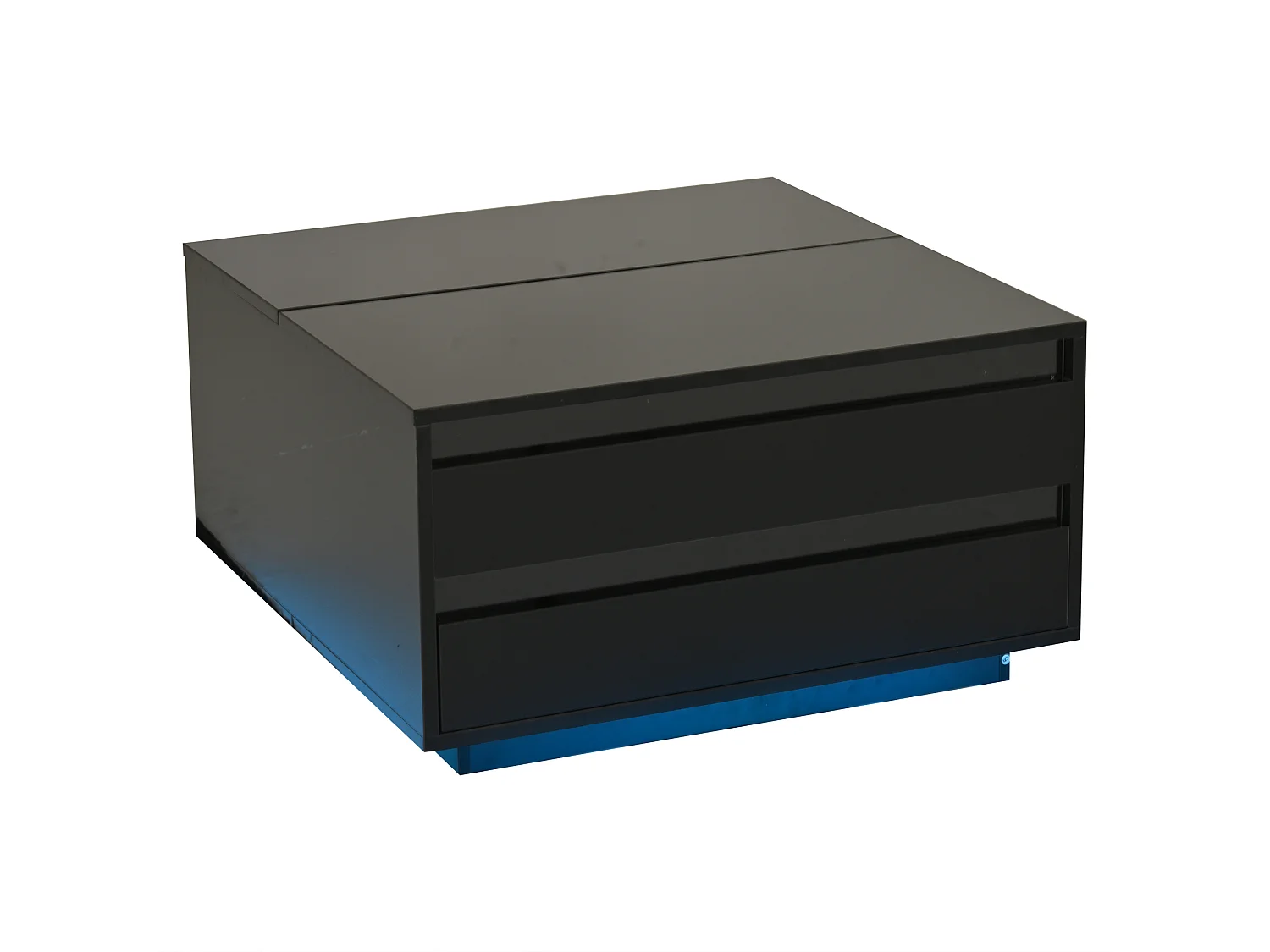 Salontafel 70x70x38 cm hefbaar LED geïntegreerde lade verborgen opbergruimte vouwdeuren zwart woonkamer appartement