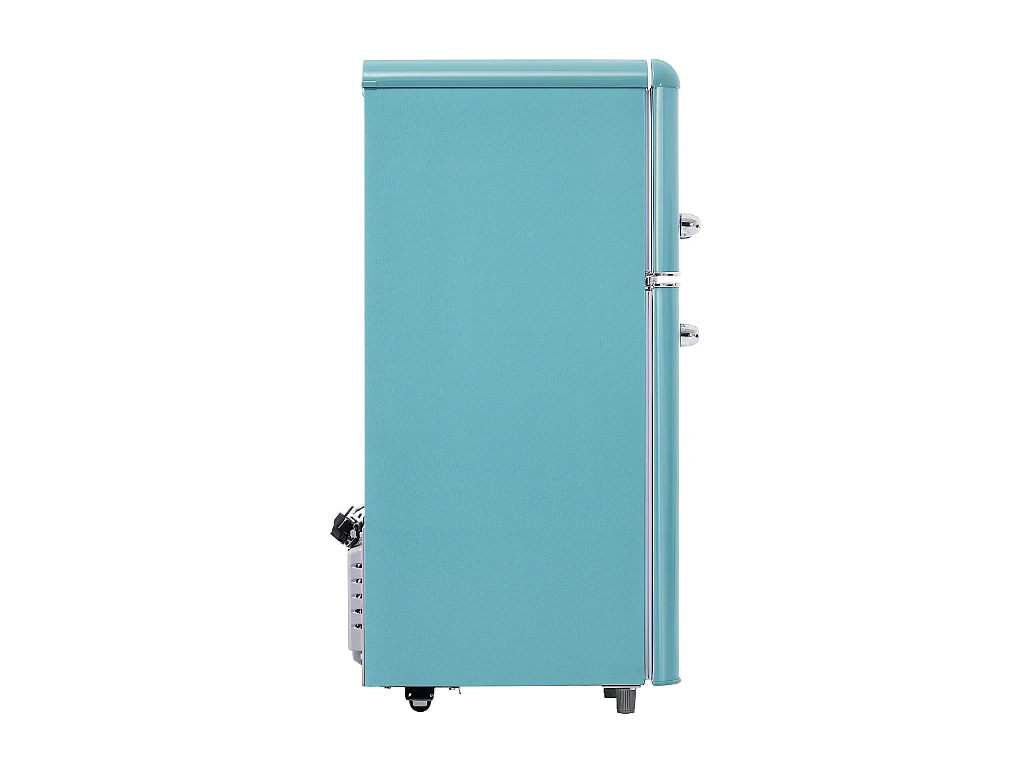 Réfrigérateur rétro 46x45x91 cm, double porte avec compartiment congélateur, étagères réglables, fer et plastique cyan