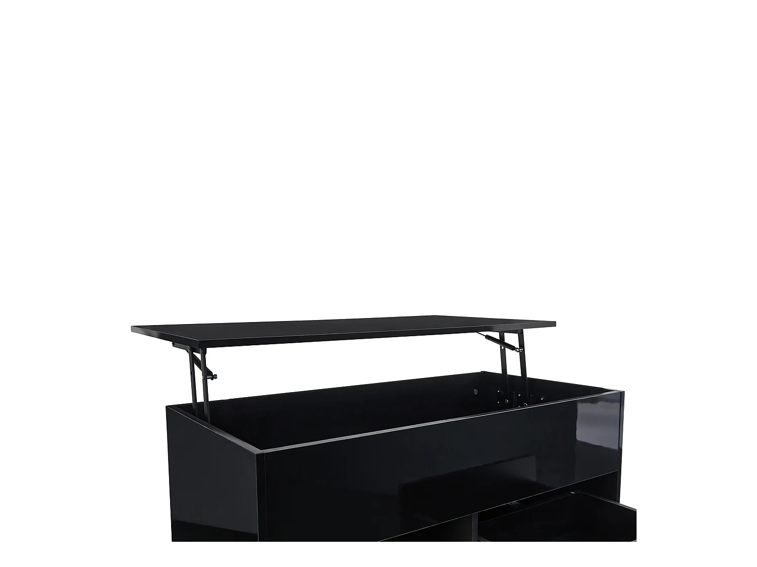 Salontafel 100x50x55cm LED Hydraulisch Hefsysteem Meerlaagse Opbergruimte Zwart voor Woonkamer