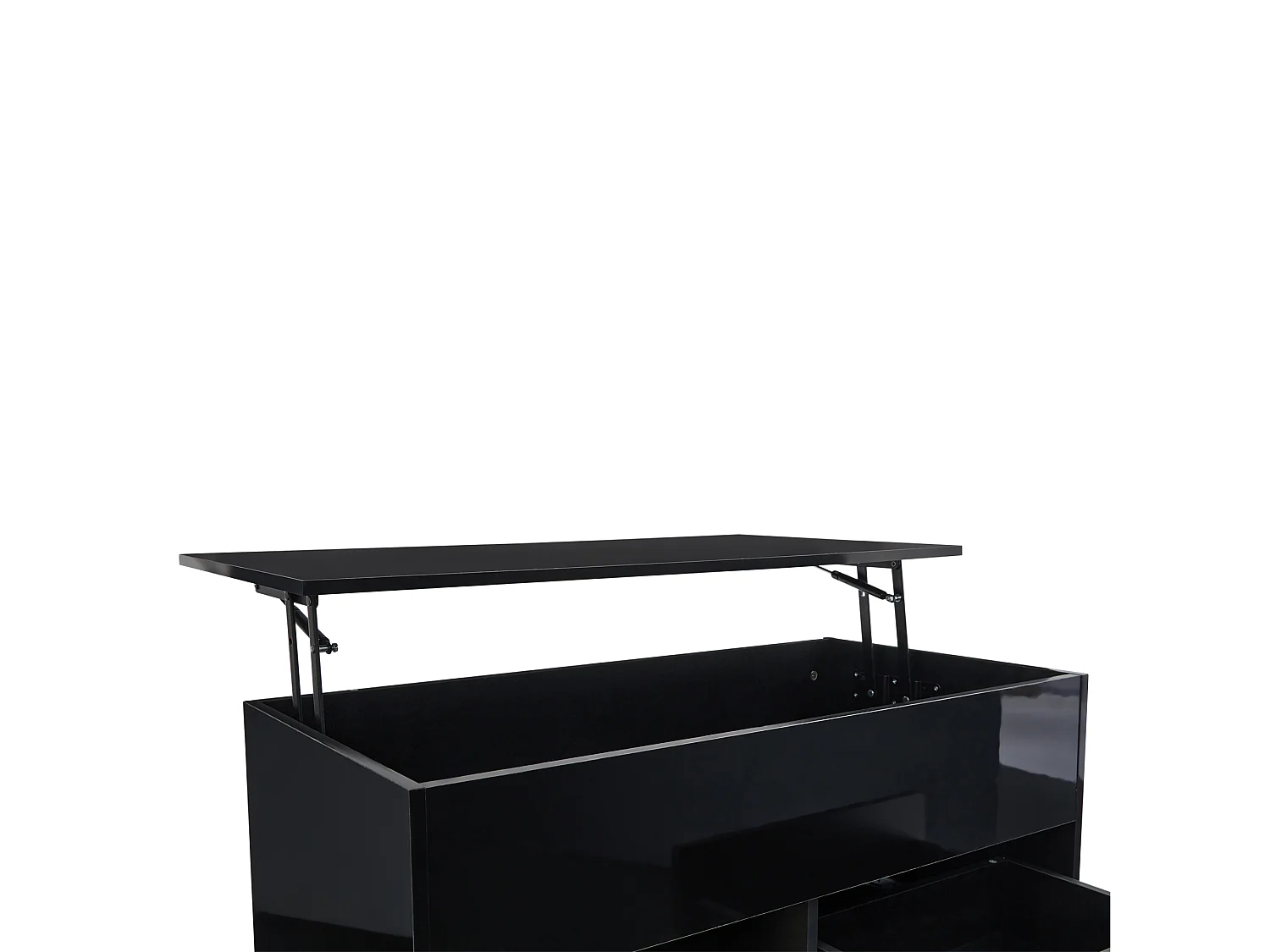 Table basse 100x50x55cm LED levage hydraulique rangement multi-niveaux noir pour salon