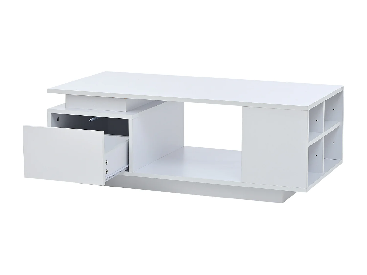 Salontafel LED 100x50x36 cm met lade en zijvakken, modern van spaanplaat, wit