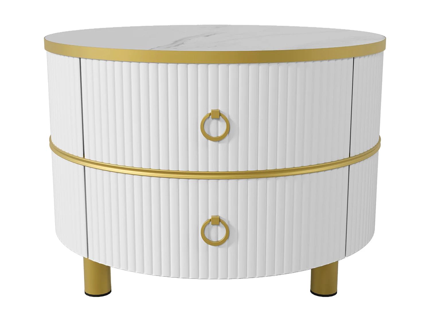 Set van 2 ronde salontafels 70x70x46 cm, ruimtebesparend nestbaar, 2 laden, wit MDF