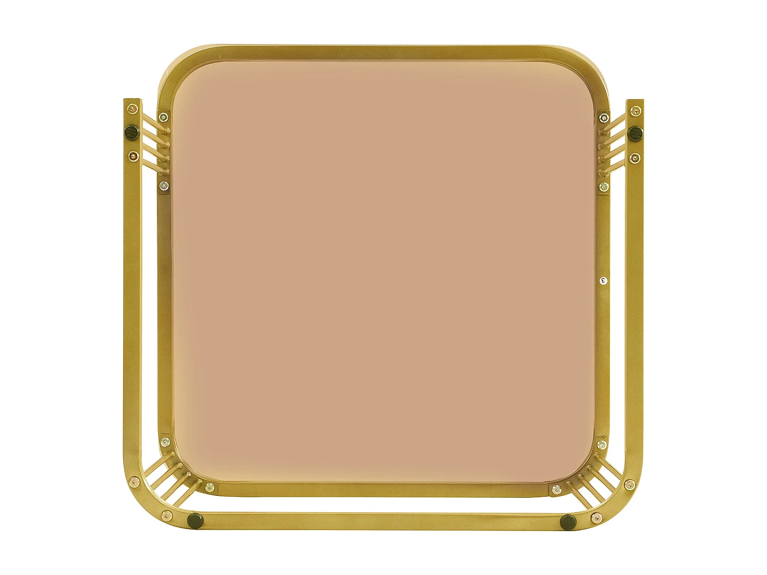 Set de 2 tables basses gigognes 60x60x42.5 cm, tiroir de rangement, poignée dorée, MDF blanc