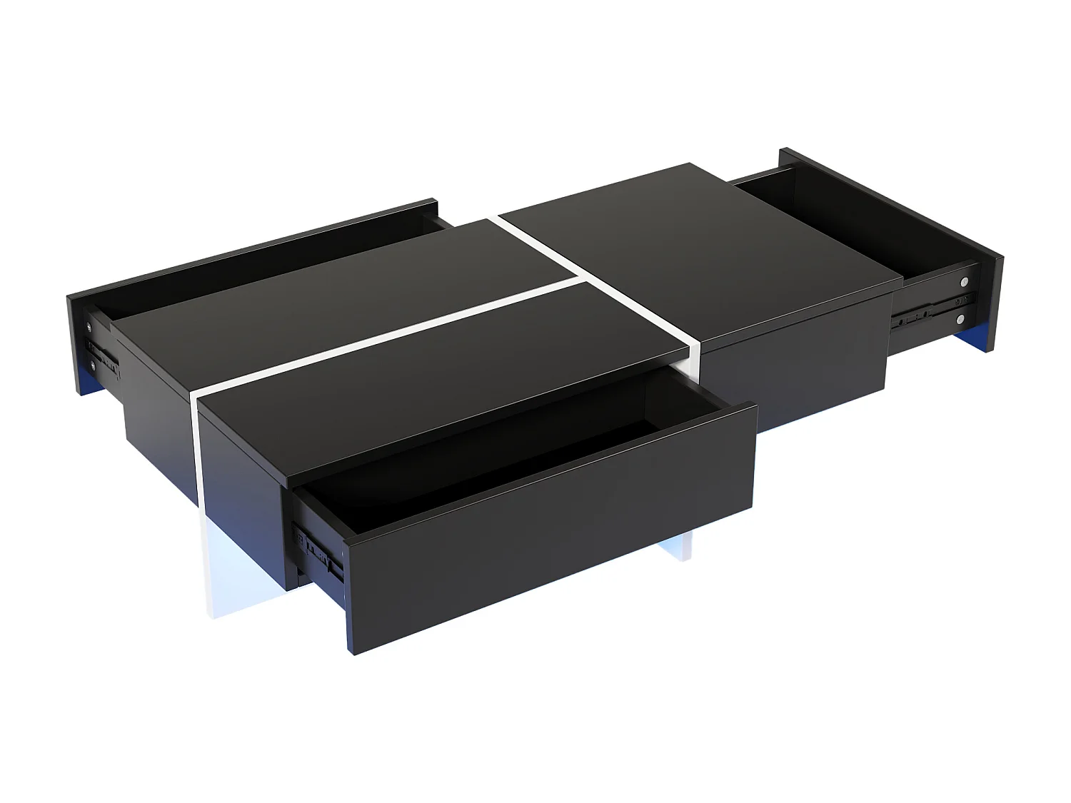 Table basse 100x50x34.5cm Système LED contrôlé par application Trois tiroirs Matériel Panneau de particules Noir