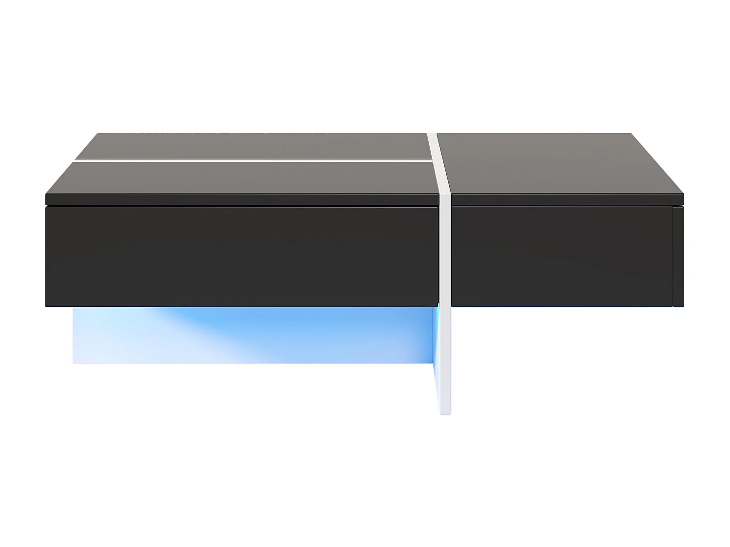 Table basse 100x50x34.5cm Système LED contrôlé par application Trois tiroirs Matériel Panneau de particules Noir