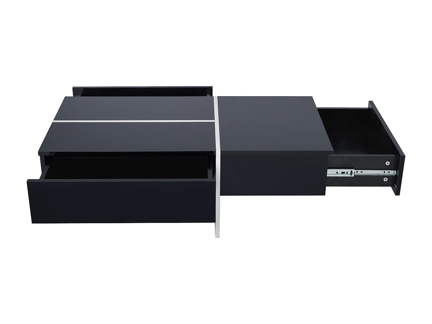 Table basse 100x50x34.5cm Système LED contrôlé par application Trois tiroirs Matériel Panneau de particules Noir