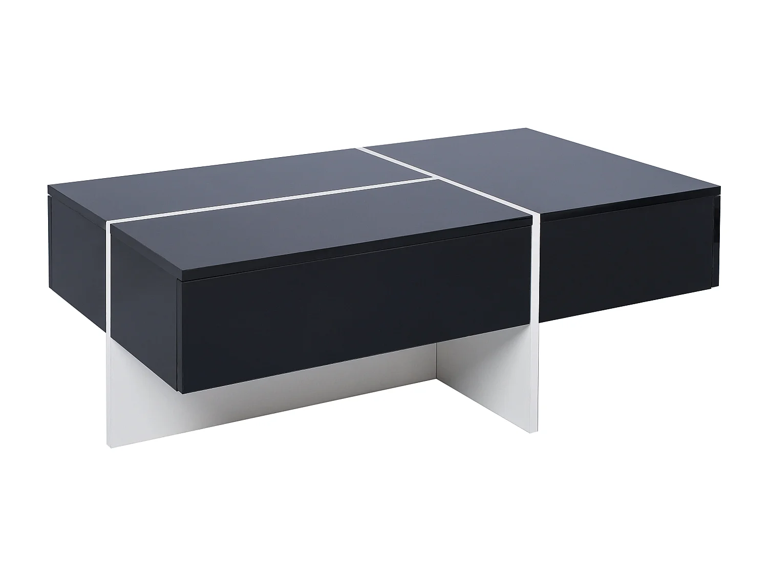 Table basse 100x50x34.5 cm, éclairage LED contrôlable par application, 3 tiroirs push open, panneaux de particules, noir