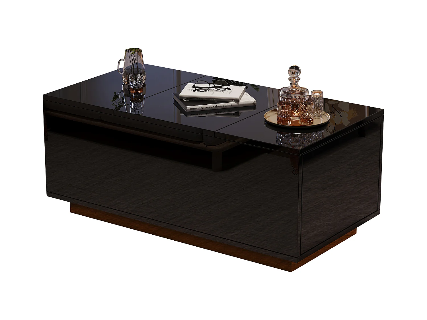 Table basse 95x48x40 cm lift réglable extensible LED 2 tiroirs noir salon contemporain