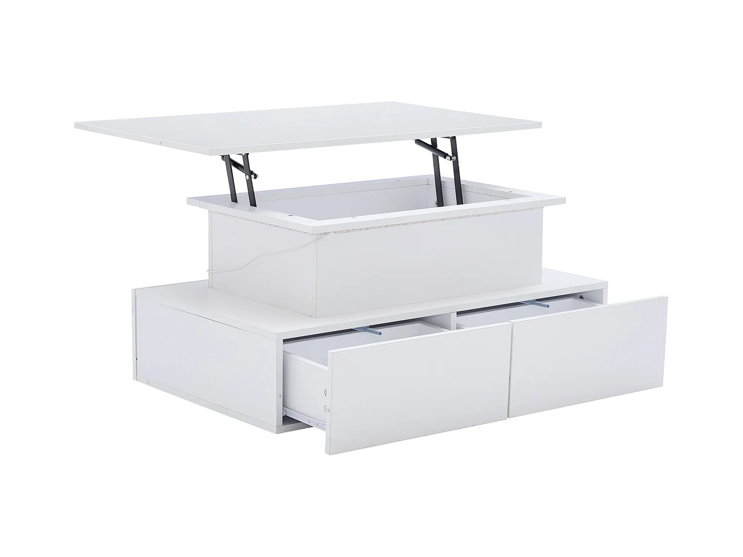 Salontafel 90x55x41cm glanzend met LED-verlichting 4 lades en oplaadbaar Wit voor moderne woonkamer