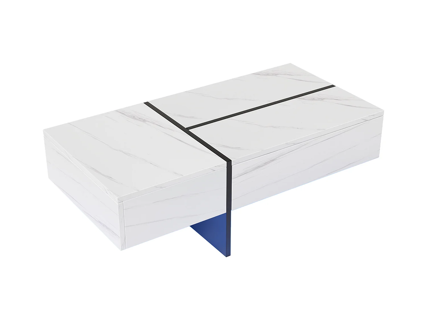 Salontafel 100x50x34.5cm met app gecontroleerd LED systeem en drie laden brengen Materiaal Spaanplaat en Wit