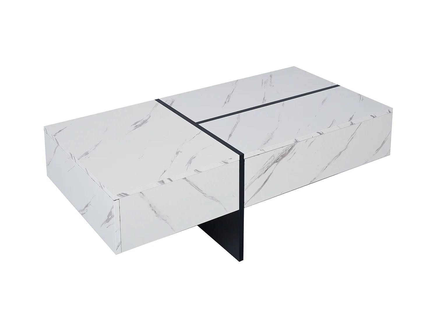 Salontafel 100x50x34.5cm met app gecontroleerd LED systeem en drie laden brengen Materiaal Spaanplaat en Wit