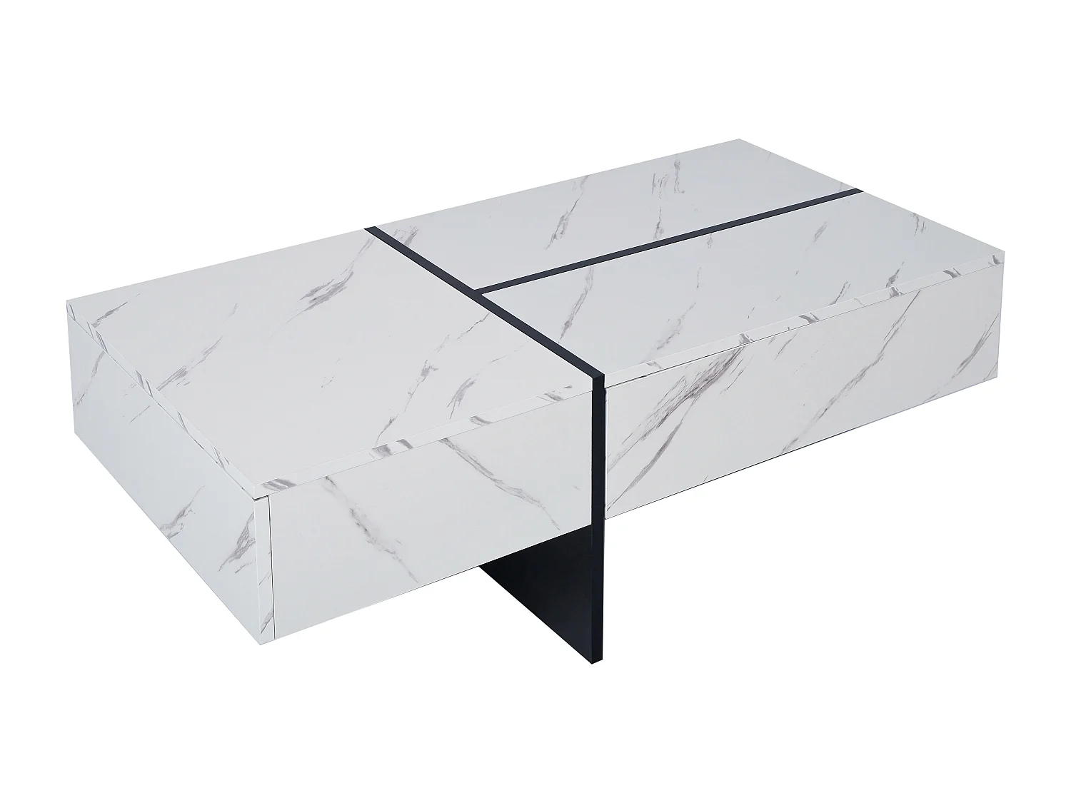 Table basse 100x50x34.5cm Système LED contrôlé par application Trois tiroirs Matériel Panneau de particules Blanc