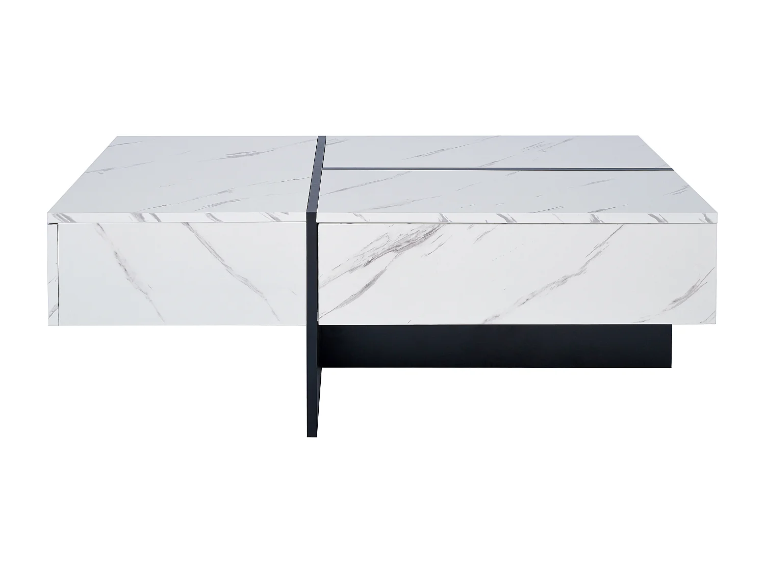 Table basse 100x50x34.5 cm, éclairage LED contrôlable par application, 3 tiroirs push to open, panneaux de particules blanc