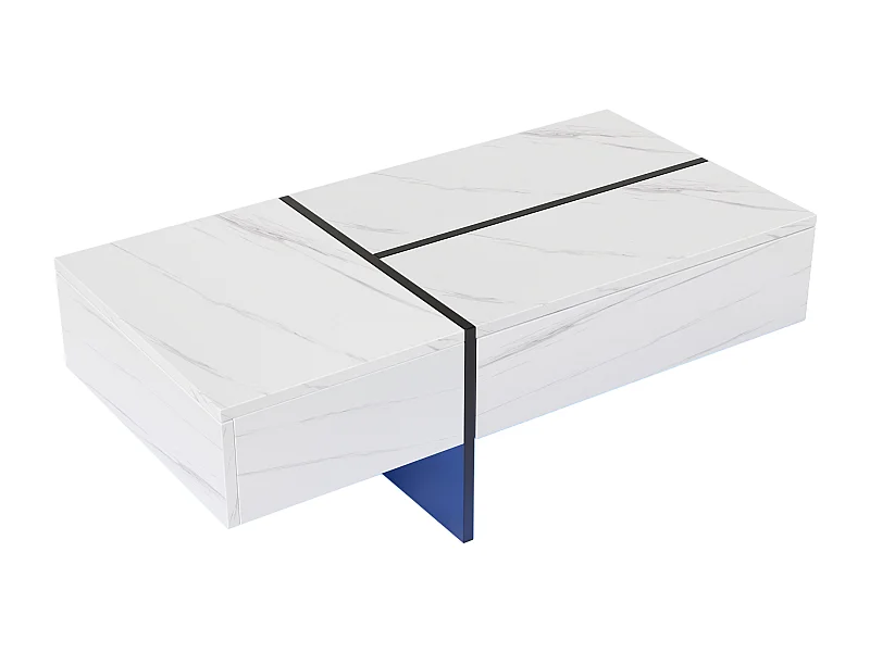 Table basse 100x50x34.5 cm, éclairage LED contrôlable par application, 3 tiroirs push to open, panneaux de particules blanc