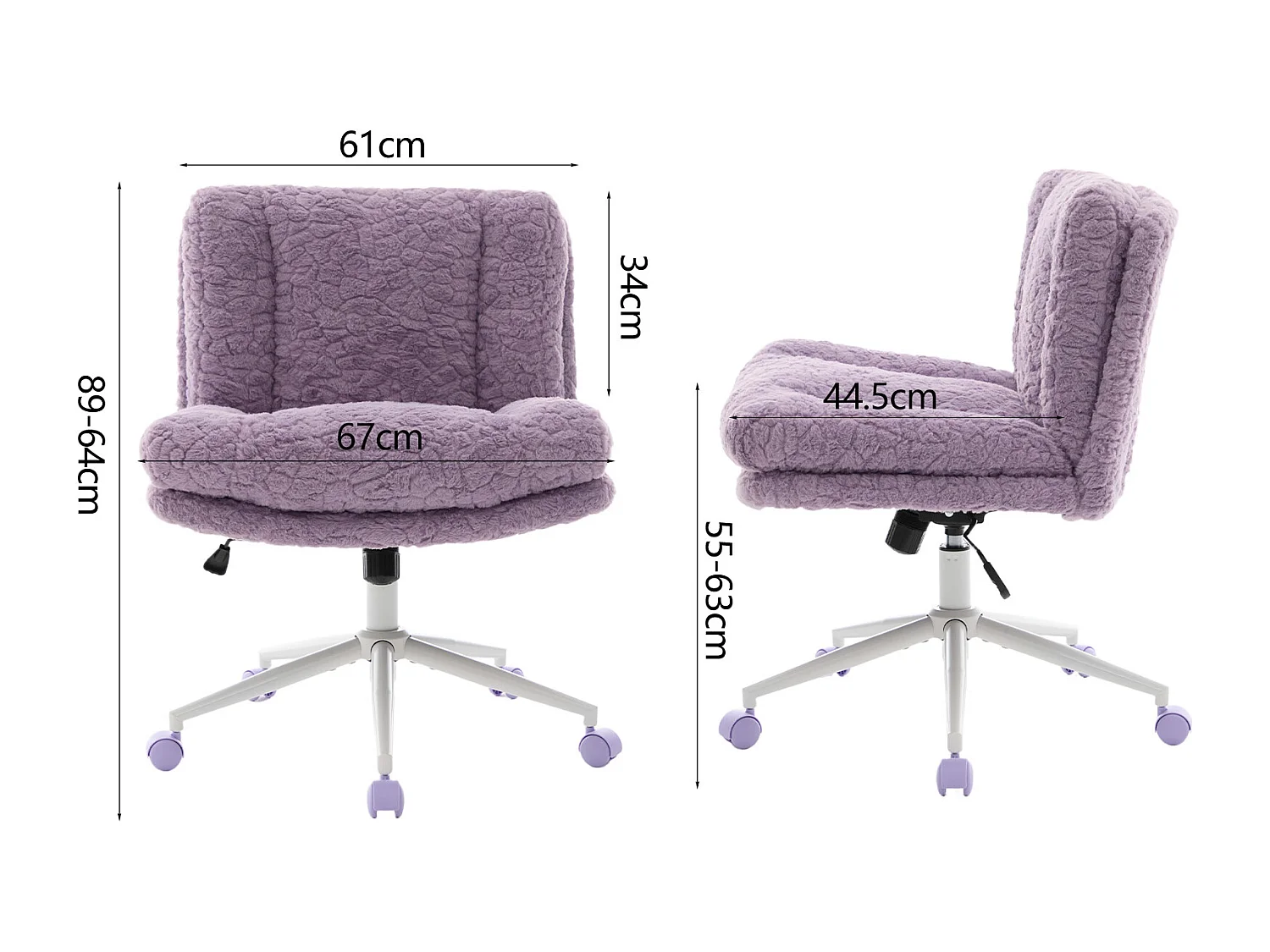 Bureaustoel 61x44,5x86cm, verstelbaar en draaibaar, paars, metalen onderstel