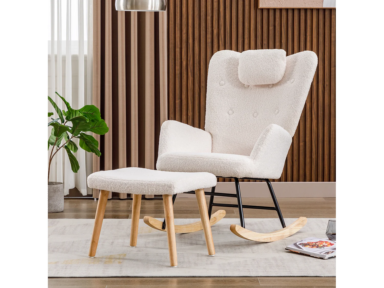 Fauteuil à bascule appuie-tête/repose-pieds intégrés blanc intérieur