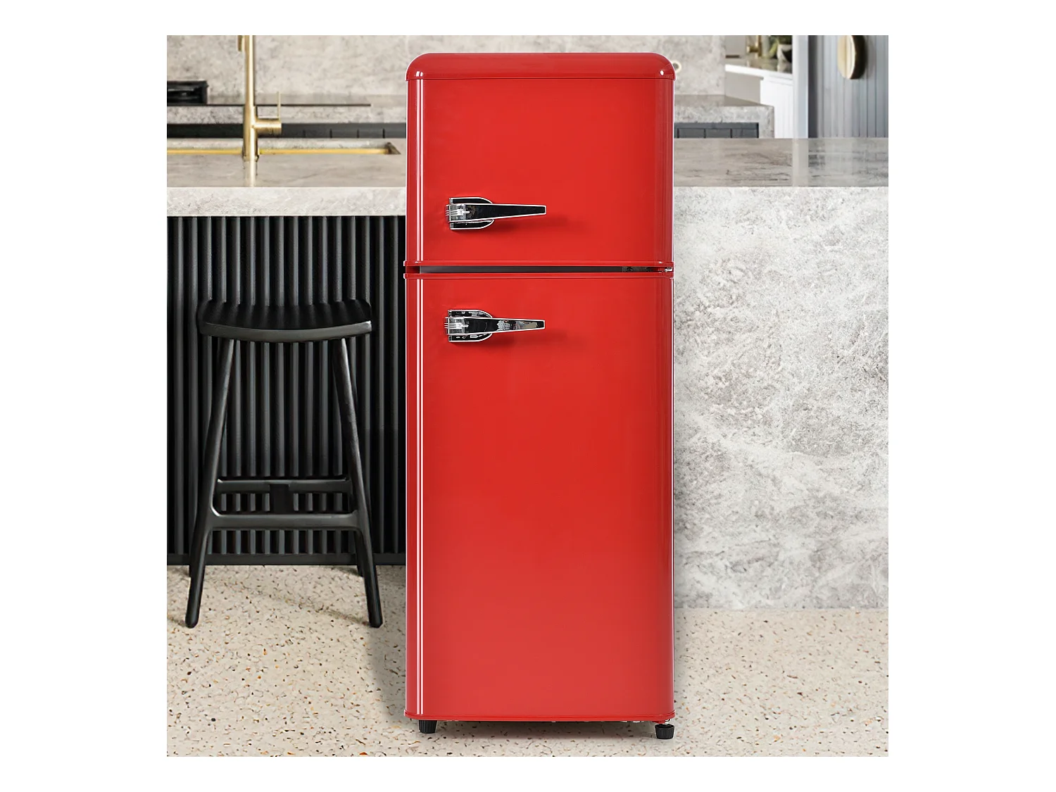 Réfrigérateur 45.5x41x101cm 2 Portes 92L Total 28L Congélateur Porte Rayon Verre 3 Étagères Matériel Plastique et Rouge