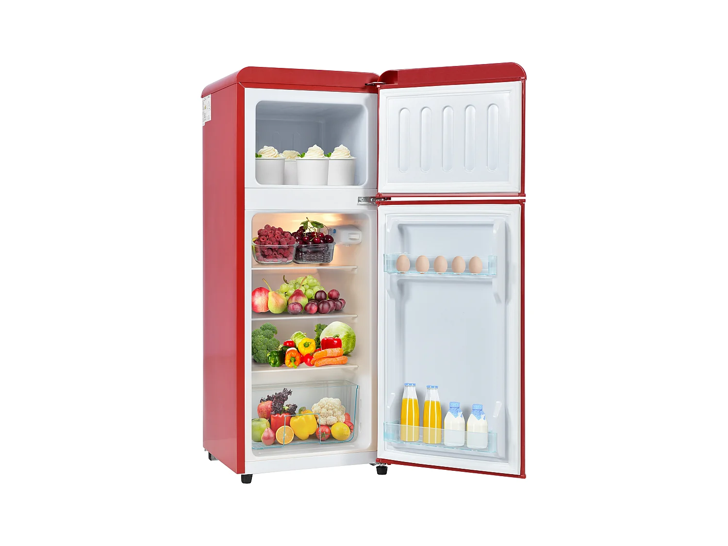 Réfrigérateur 45.5x41x101cm 2 Portes 92L Total 28L Congélateur Porte Rayon Verre 3 Étagères Matériel Plastique et Rouge