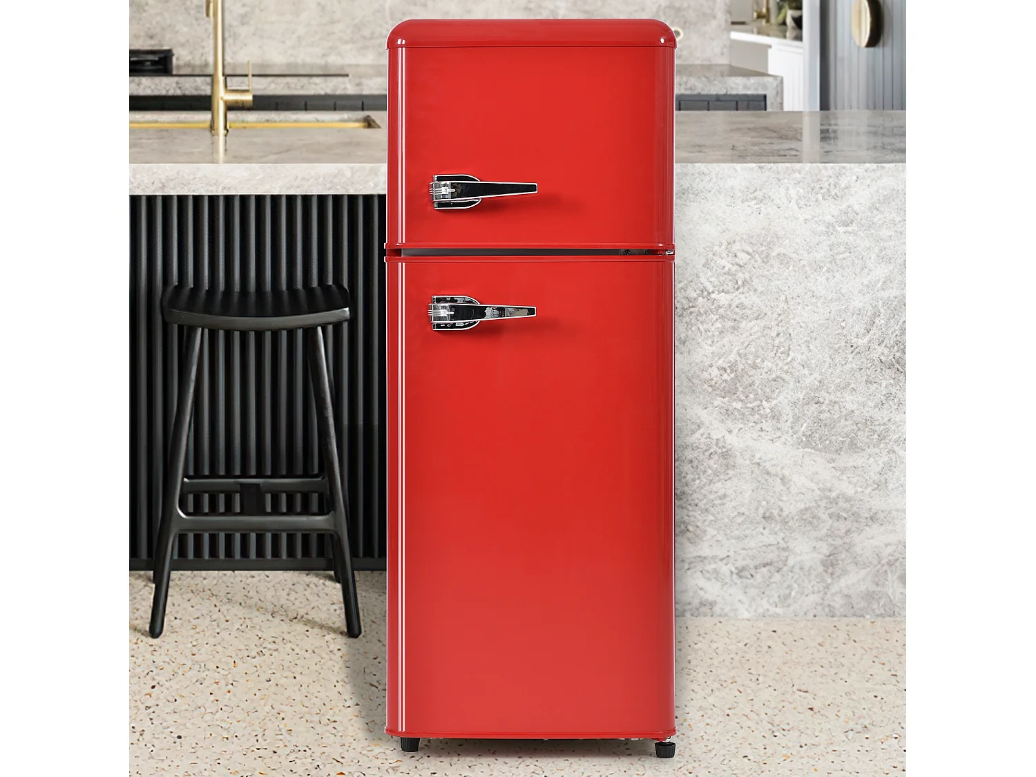 Réfrigérateur 45.5x41x101cm 2 Portes 92L Total 28L Congélateur Porte Rayon Verre 3 Étagères Matériel Plastique et Rouge