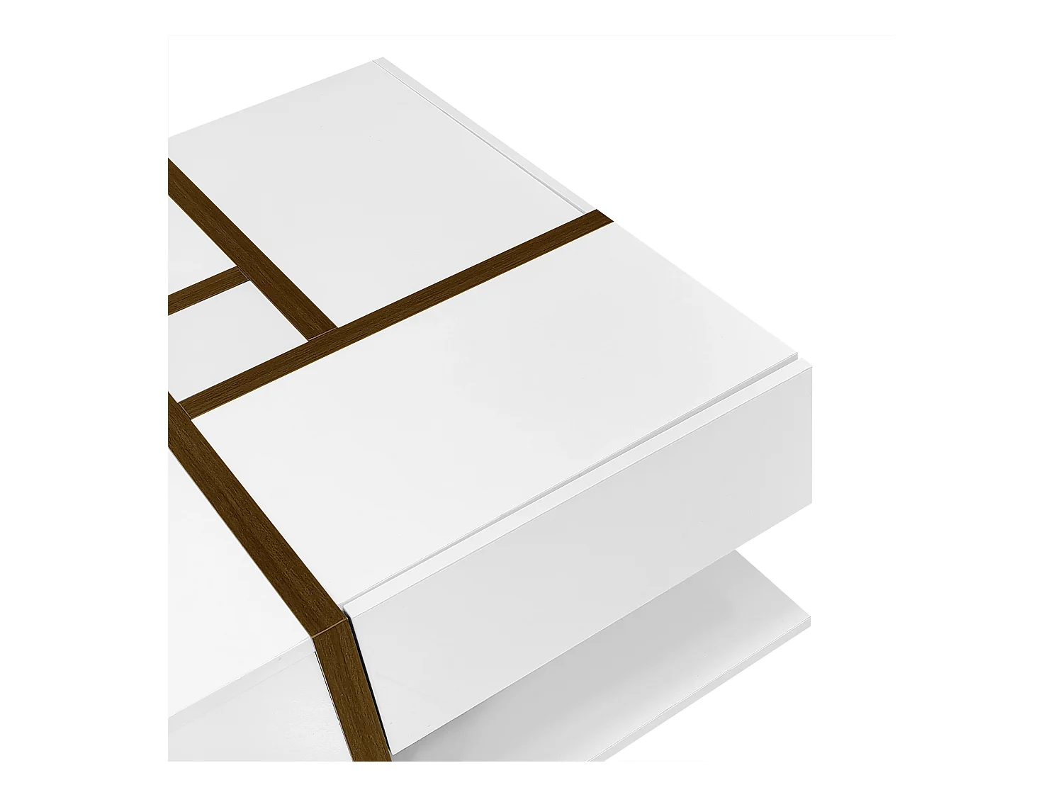 Table basse 78x78x34.8cm avec 4 tiroirs Espace de rangement au fond Forme carrée Matériel Particle Board Blanc