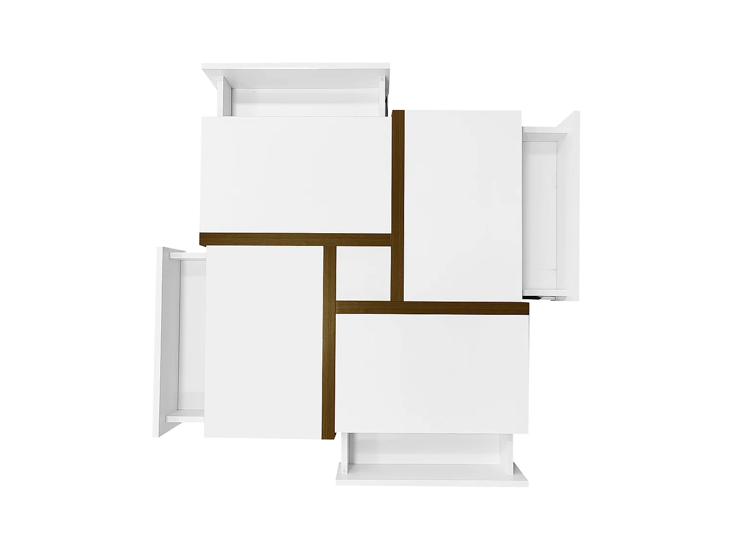 Table basse 78x78x34.8cm avec 4 tiroirs Espace de rangement au fond Forme carrée Matériel Particle Board Blanc