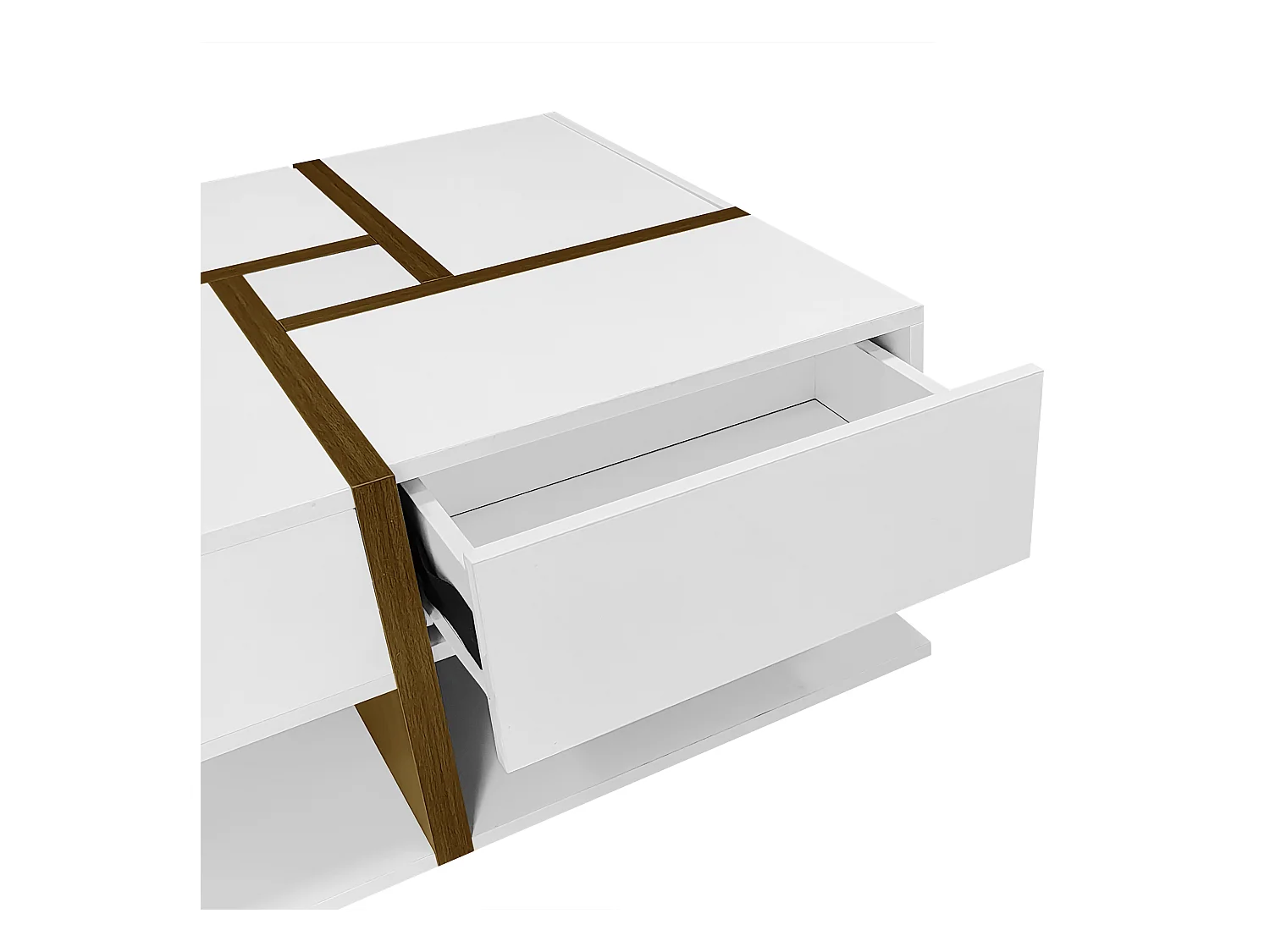 Table basse 78x78x34.8cm avec 4 tiroirs Espace de rangement au fond Forme carrée Matériel Particle Board Blanc