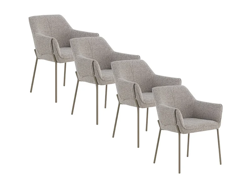 4er-Set Sessel mit braunem Chenille-Bezug