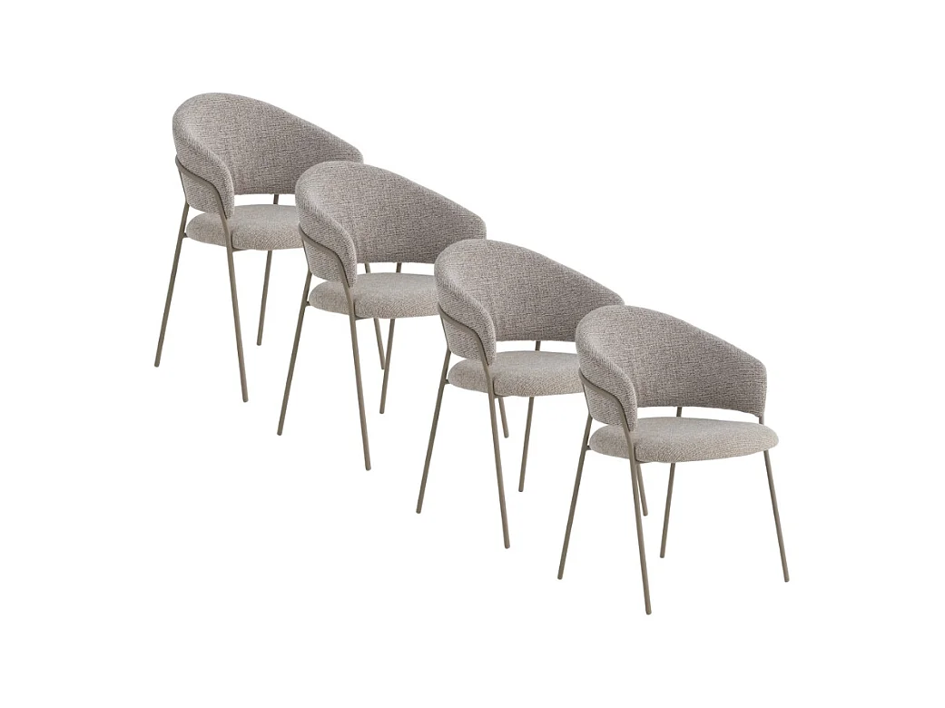 4er-Set Sessel mit braunem Chenille-Bezug