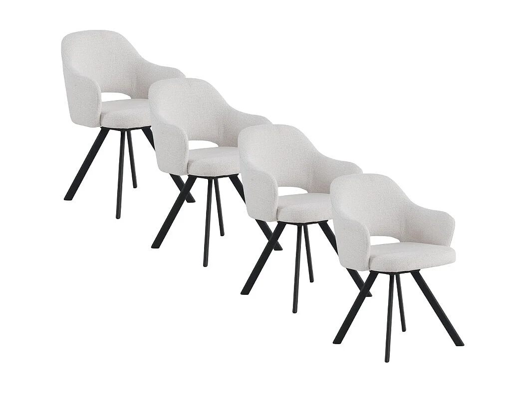 4er-Set Sessel mit cremefarbenem Chenille-Bezug