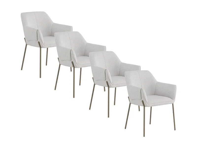 4er-Set Sessel mit cremefarbenem Chenille-Bezug