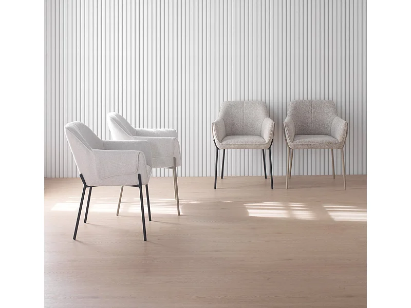 4er-Set Sessel mit cremefarbenem Chenille-Bezug