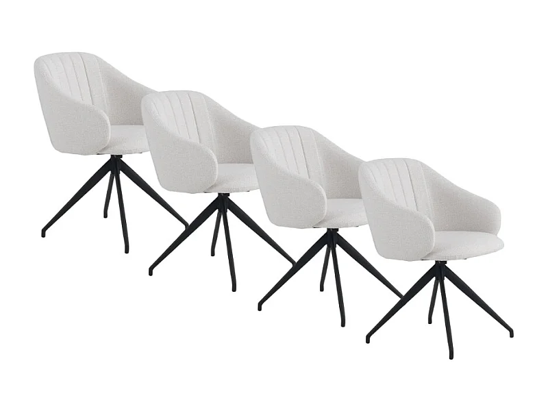 4er-Set Drehsessel mit cremefarbenem Chenille-Bezug