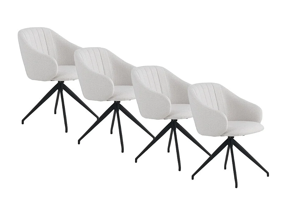 Set di 4 poltrone girevoli rivestite in ciniglia color crema