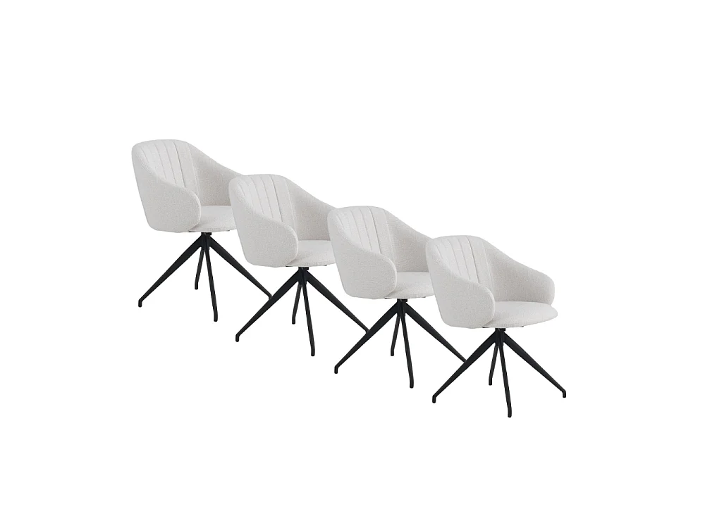Set van 4 draaifauteuils gestoffeerd met crèmekleurige chenille