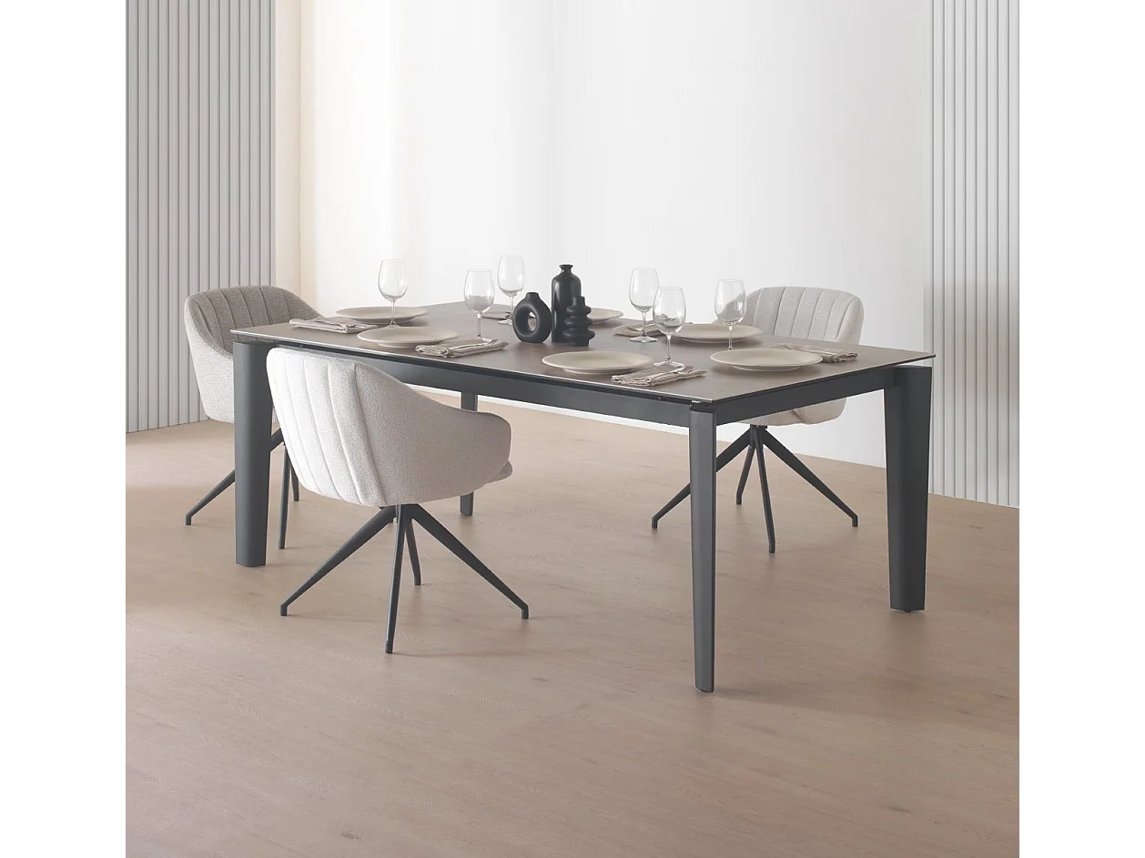 Set van 4 draaifauteuils gestoffeerd met crèmekleurige chenille