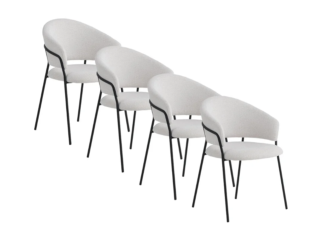 4er-Set Sessel mit cremefarbenem Chenille-Bezug