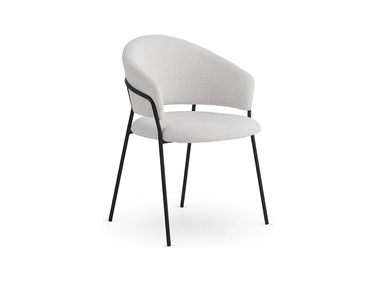 4er-Set Sessel mit cremefarbenem Chenille-Bezug