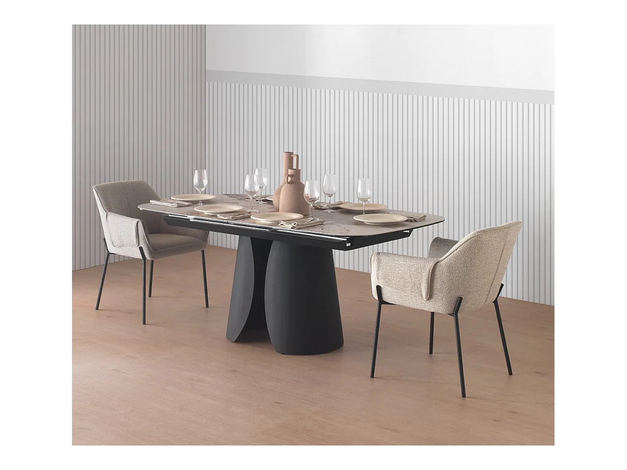 4er-Set Sessel mit beigem Chenille-Bezug