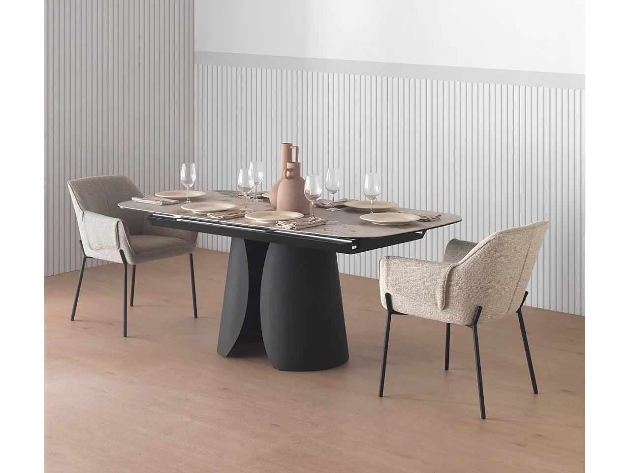 4er-Set Sessel mit beigem Chenille-Bezug