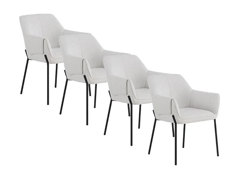 4er-Set Sessel mit cremefarbenem Chenille-Bezug