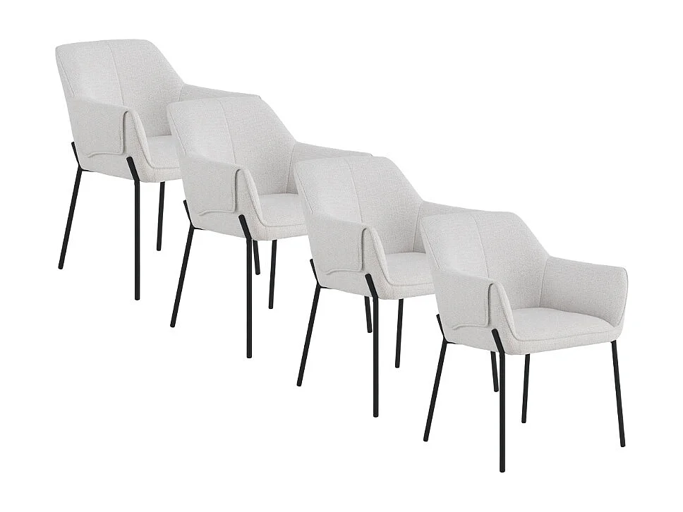 4er-Set Sessel mit cremefarbenem Chenille-Bezug