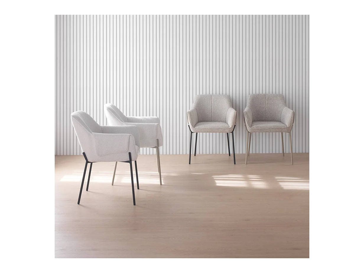 4er-Set Sessel mit cremefarbenem Chenille-Bezug