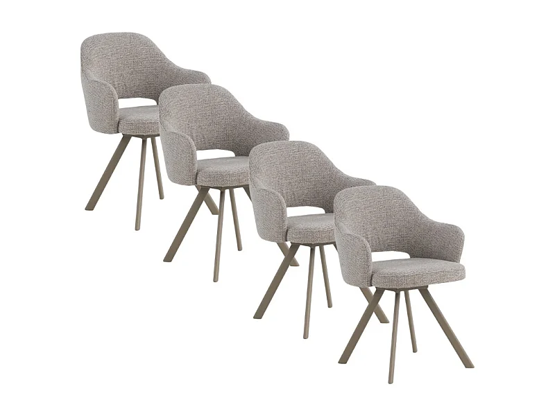 4er-Set Sessel mit braunem Chenille-Bezug