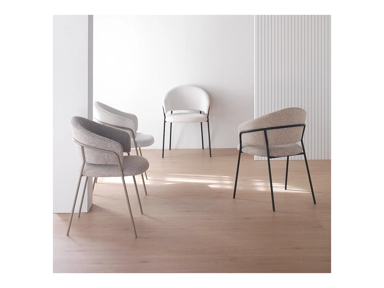 4er-Set Sessel mit beigem Chenille-Bezug