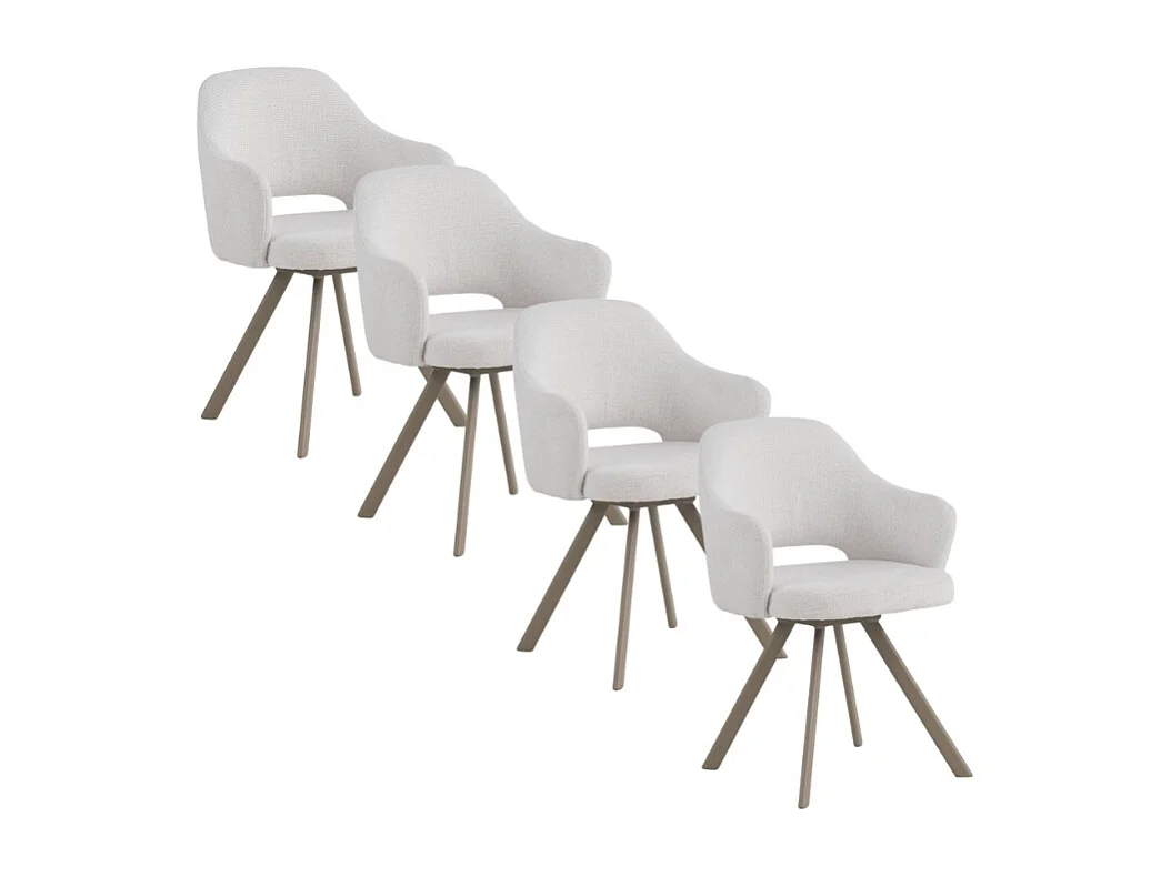 Set di 4 poltrone rivestite in ciniglia color crema