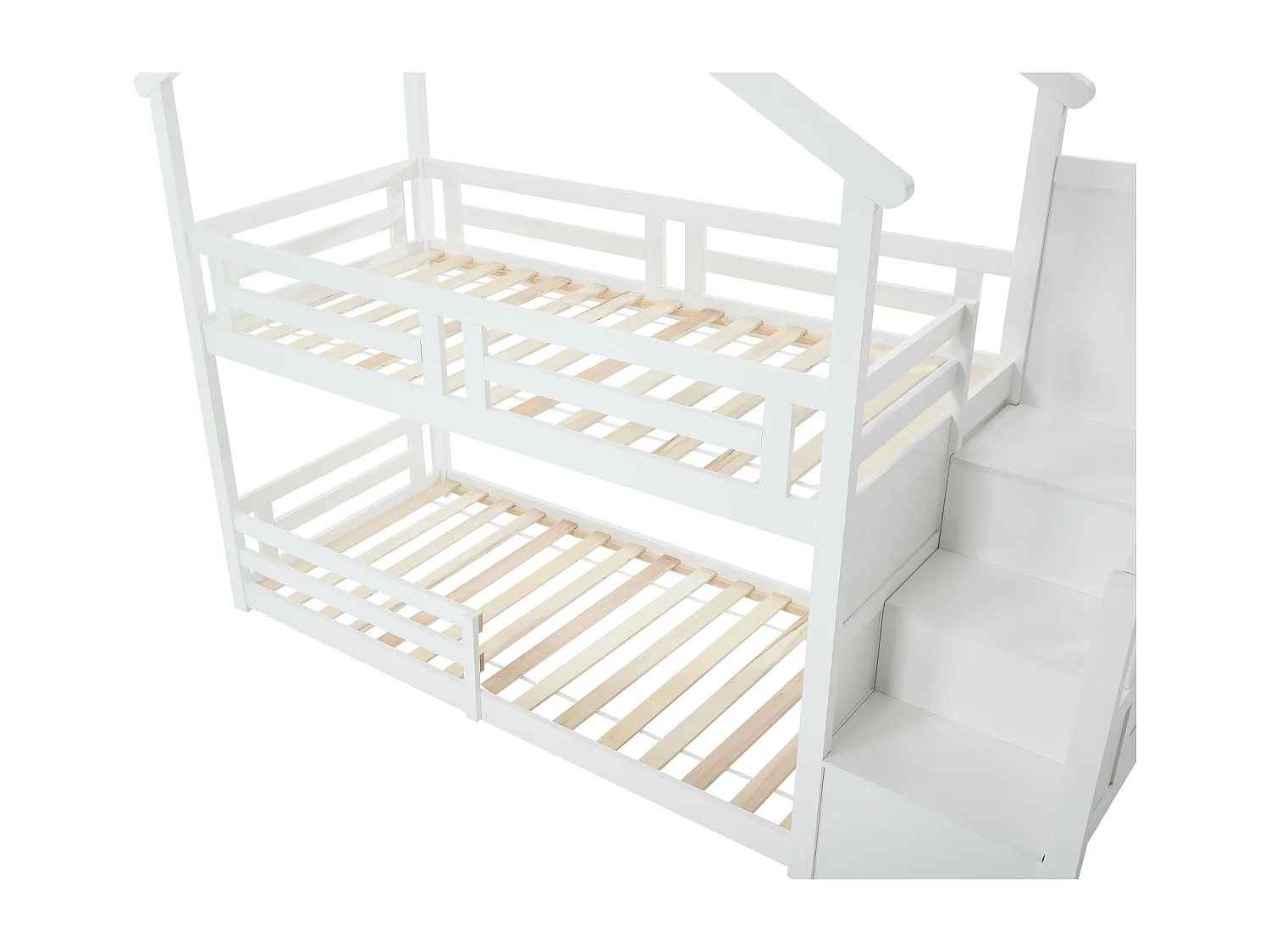 Lit superposé cabane 90 x 190 cm - Pin et MDF + Matelas - Blanc - TALETY