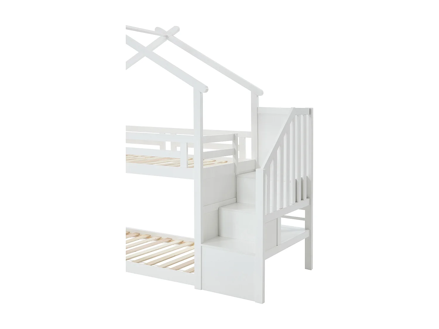 Lit superposé cabane 90 x 190 cm - Pin et MDF + Matelas - Blanc - TALETY